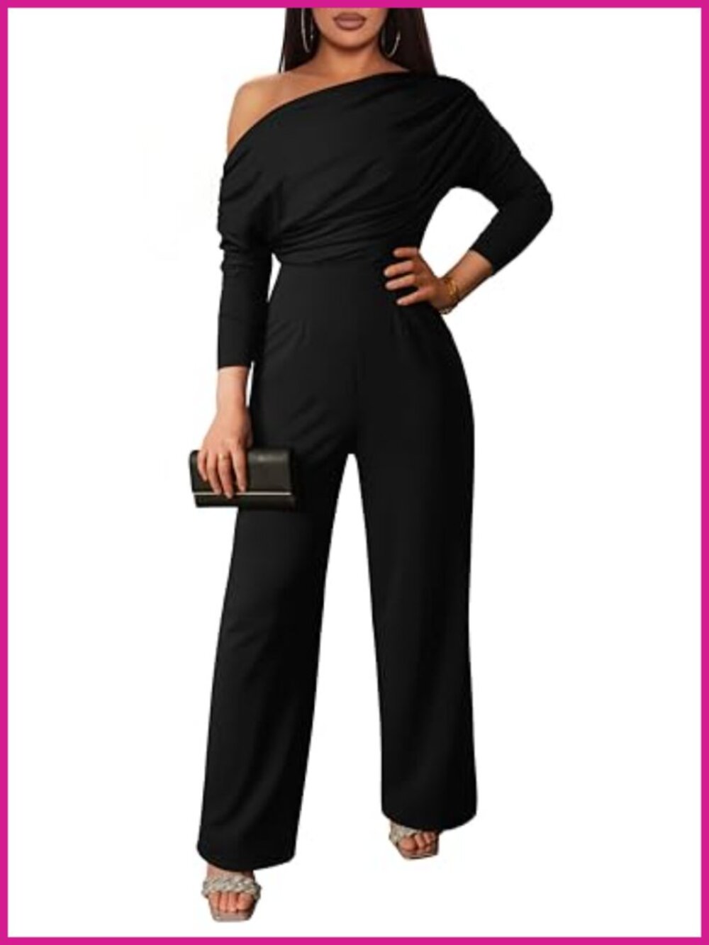 Women's Casual Long Sleeve Off Shoulder Wide Leg Jumpsuit